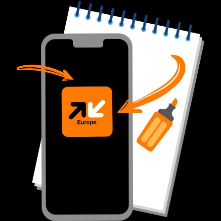 Mobile avec icône application Orange Money Europe